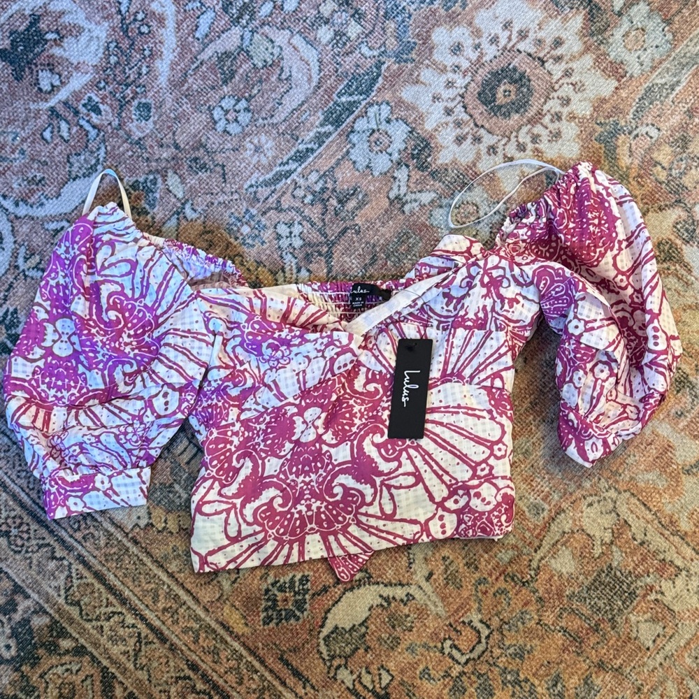 Lulu's Pink and White Patterned Blouse